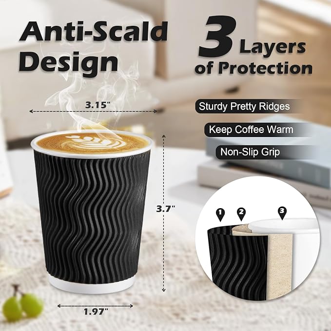 Lamosi Disposable Coffee Cups 8 oz 100 Pack, Paper Coffee Cups 8 oz - Image 2