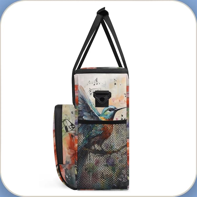 Hummingbird Flower Coffee Maker Carring Bag, Large Insulated Storage Organizer - Image 4