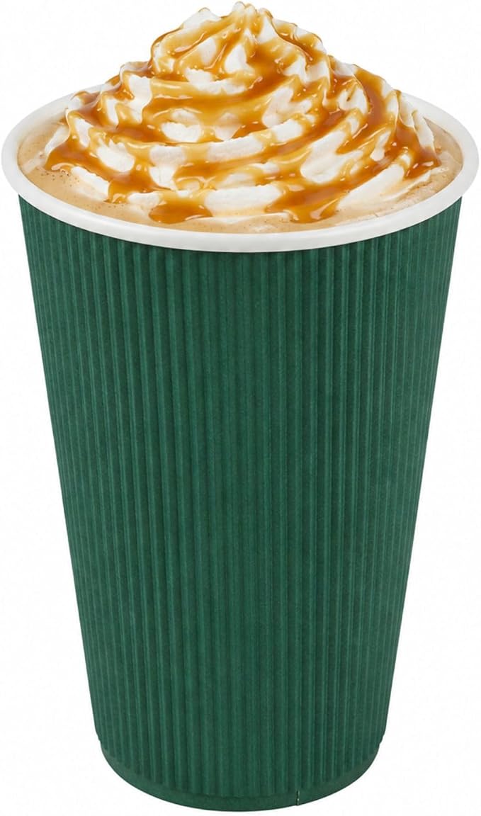 Restaurantware Ripple Wall Coffee Cups 25 Count 16 Ounce Insulated Forest Green by Restaurantware