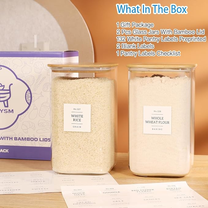 2 Pack large Square Glass Flour and Sugar Containers - Image 2