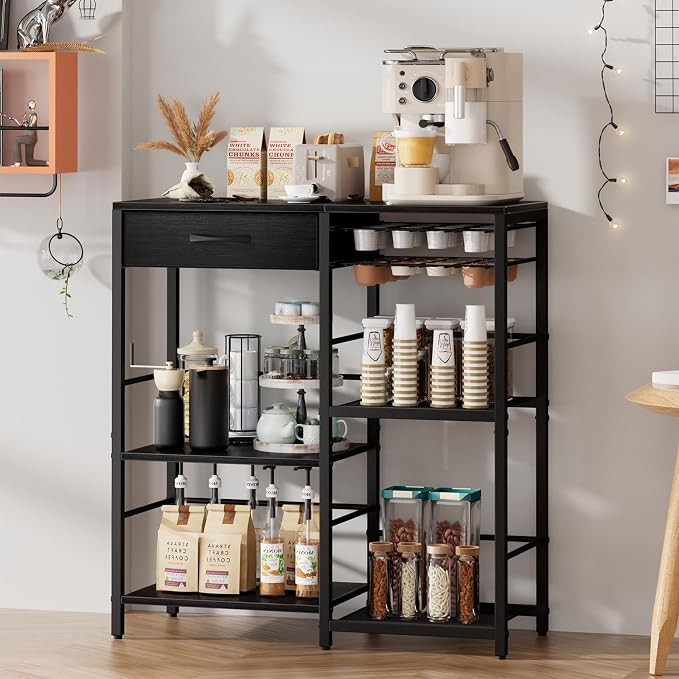 Coffee Bar with Integrated Storage, 5-Tier Coffee Bar Cabinet with Drawers - Image 2