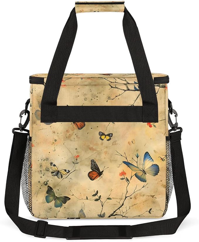Vintage Butterfly Flower Coffee Maker Carring Bag, Large Insulated Storage - Image 5