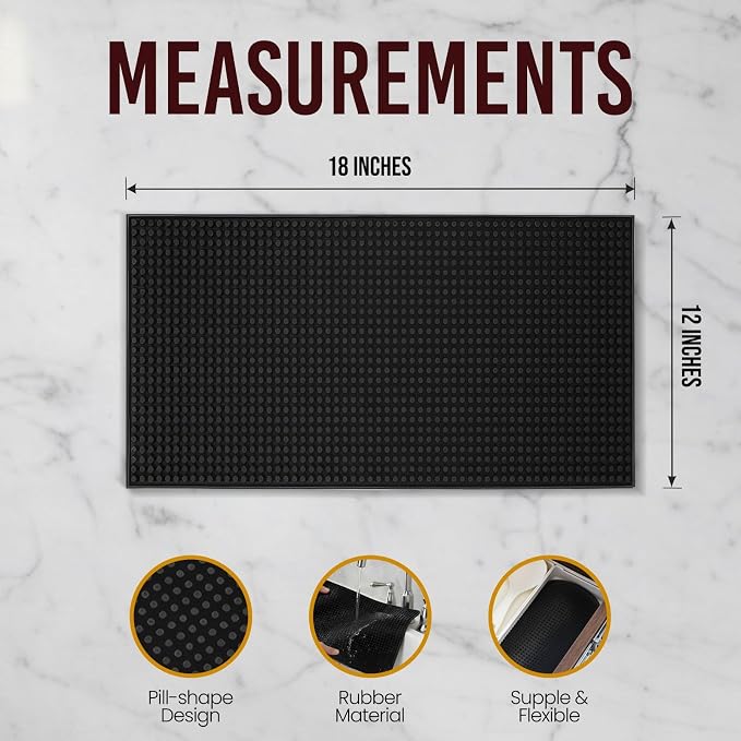 Rubber Bar Mat Set of 2-18"x12", Non-Toxic Spill & Drying Mats - Image 2