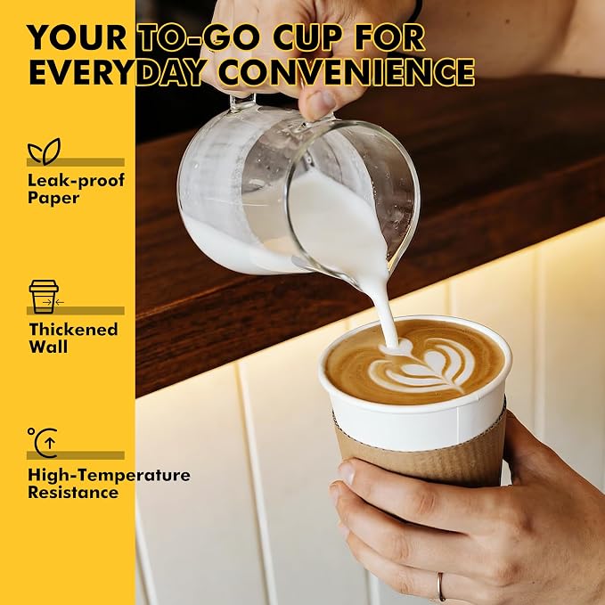 RACETOP 12 oz Paper Coffee Cups, 100 Pack Disposable Coffee Cups - Image 5