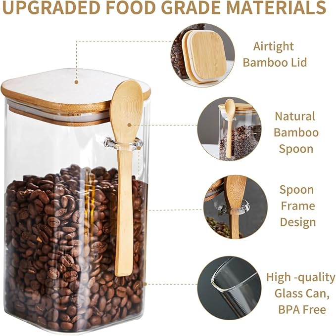 Unbreakable - Glass Jars with Airtight Bamboo Lid and Spoon, Kitchen Canisters - Image 4