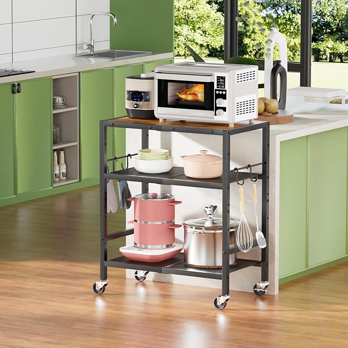 Rolling Kitchen Microwave Cart, 3 Tier Microwave Stand - Image 2