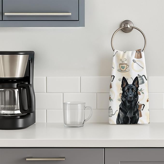 Caroline's Treasures Black German Shepherd Coffee Bar Kitchen Towel Velour - Image 3