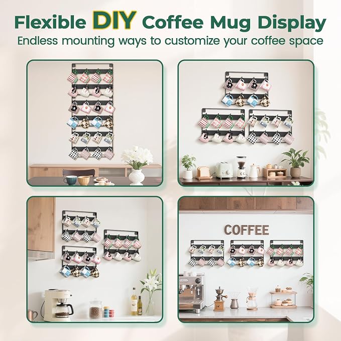 EsLuker.ly Mug Holder Hanger Rack Wall Mounted Wooden 3 Pack Coffee Cup Storage - Image 4