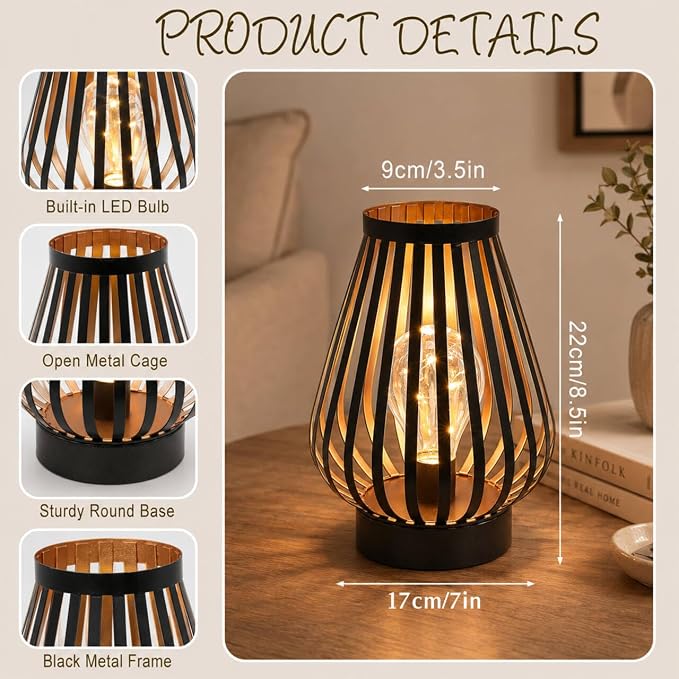 JHY DESIGN Metal Cage LED Lantern 8.7''H Battery Powered Cordless Accent Light - Image 3