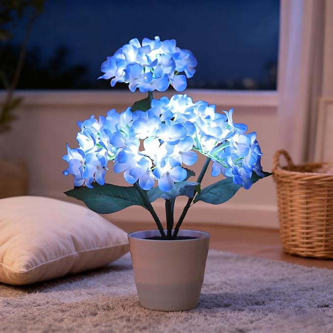 Blue Artificial Hydrangea LED Flower Lamp - Image 2