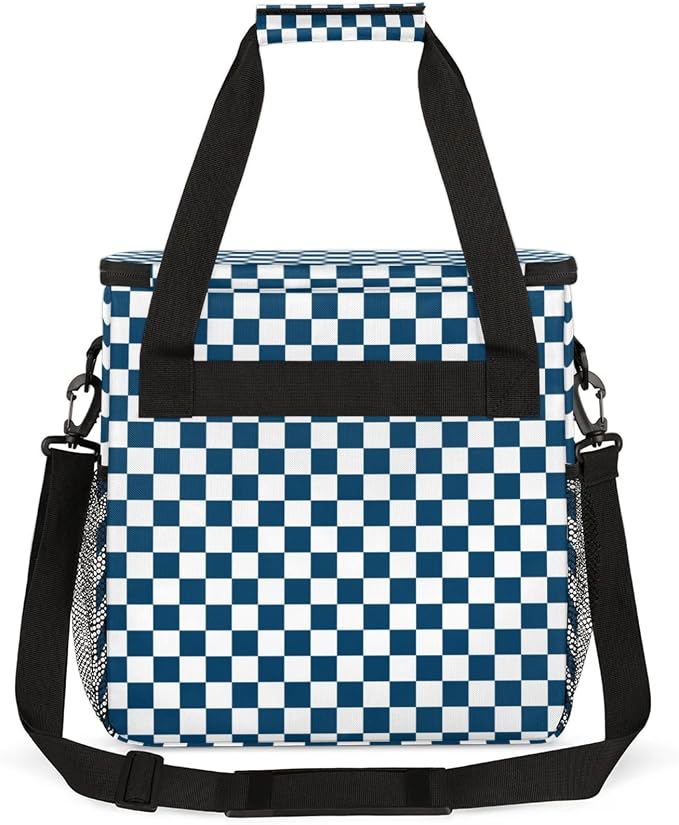 Checkerboard navy blue Coffee Maker Carrying Bag, Waterproof Insulated - Image 5