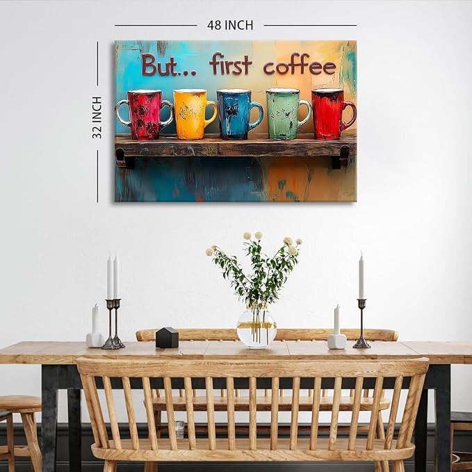 Colorful Wall Art But First Coffee Sign Mug Picture Kitchen Wall Decor - Image 5