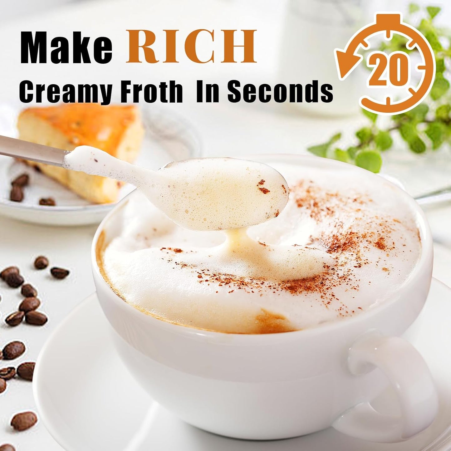 Nahida Granite Green Milk Frother Wand for Coffee, Frother Handheld Rechargeable Electric Whisk with 3 Heads 3 Speeds Drink Mixer Coffee Frother Foam Maker For Latte, Cappuccino, Hot Chocolate, Egg