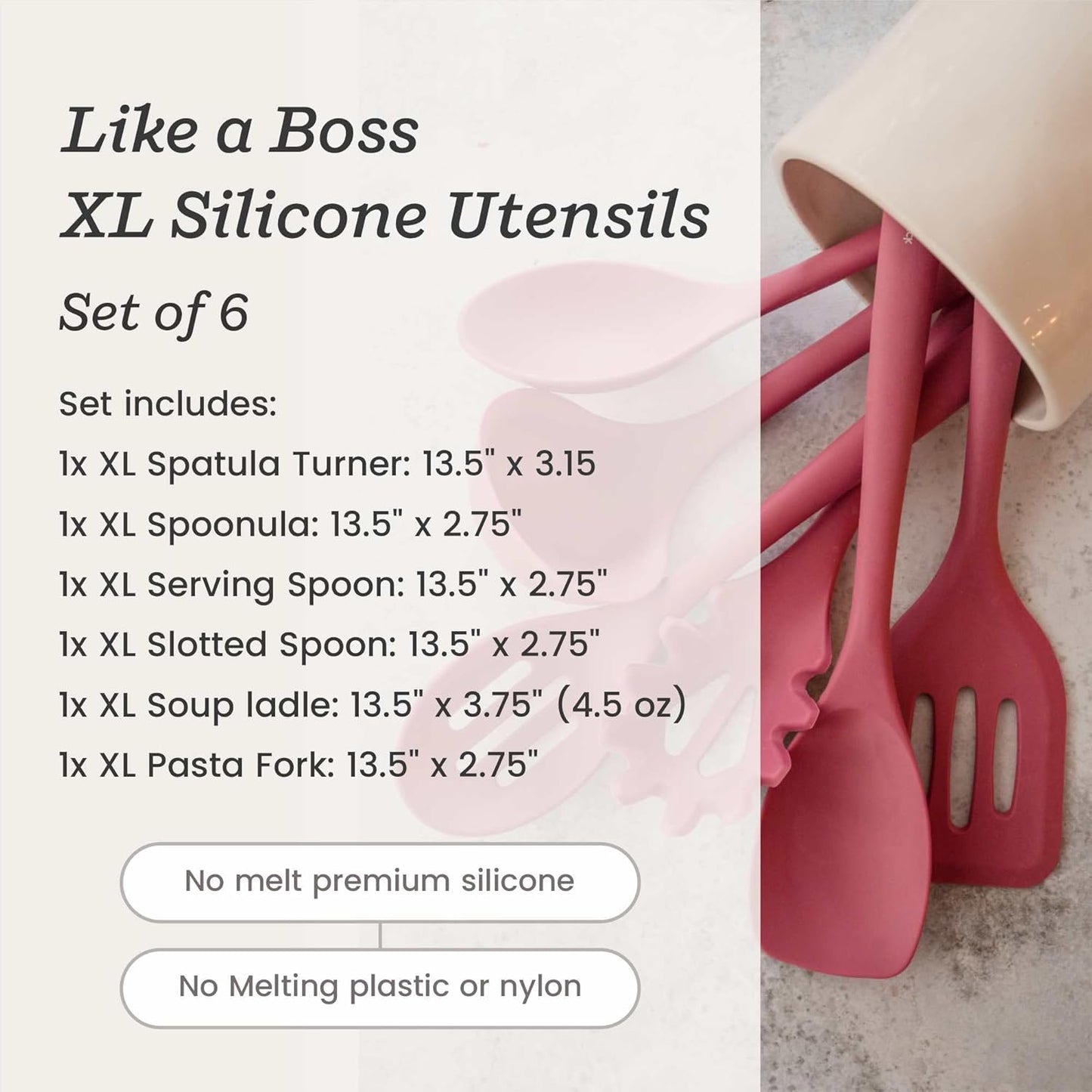 Starpack 'Like a Boss' XL Premium Silicone Cooking Utensils Set (6 Pcs) - Heat Resistant Kitchen Utensils 600°F - Non-Stick Silicone Utensil Set - Large Kitchen Utensils Set for Cooking & Serving