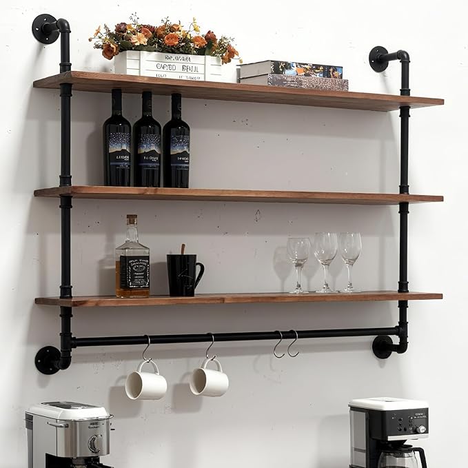 Industrial Pipe Shelving Pine Shelf, Pipe Shelves by OLDRAINBOW