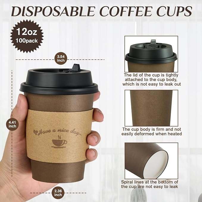 LITOPAK 100 Pack 12 oz Paper Coffee Cups - Image 2