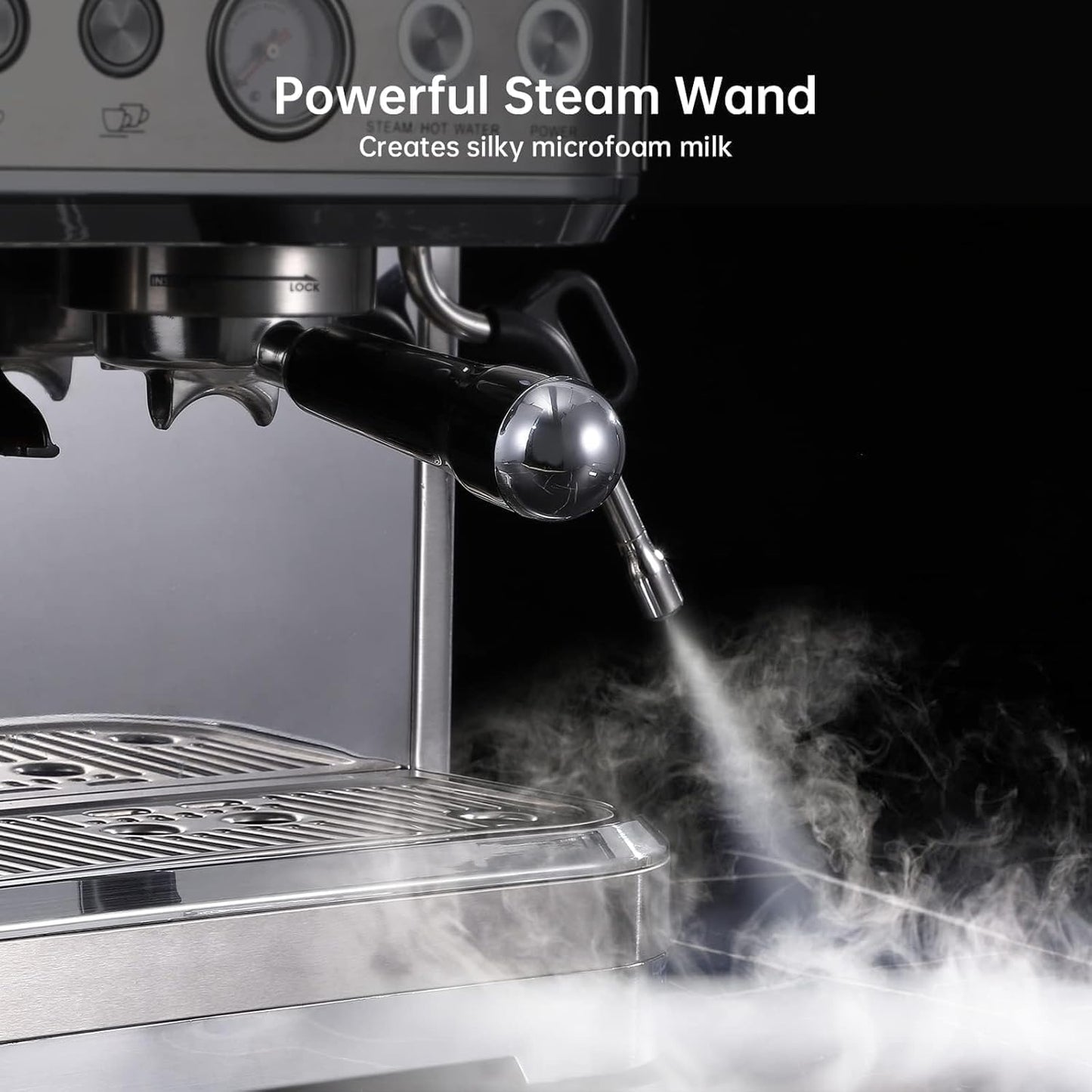 15 Bar Express Espresso Machine with Built-in Grinder,Stainless Steel Semi Automatic Espresso Maker,Dual PID Control, 80oz Water Tank,Heating, Milk Frother & Auto-Cleaning,for Lattes and Cappuccinos