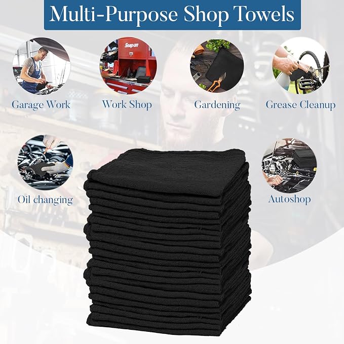 DAN RIVER Shop Towels, 50 Pack Commercial Use Black Terry Cloth Rags - Image 2