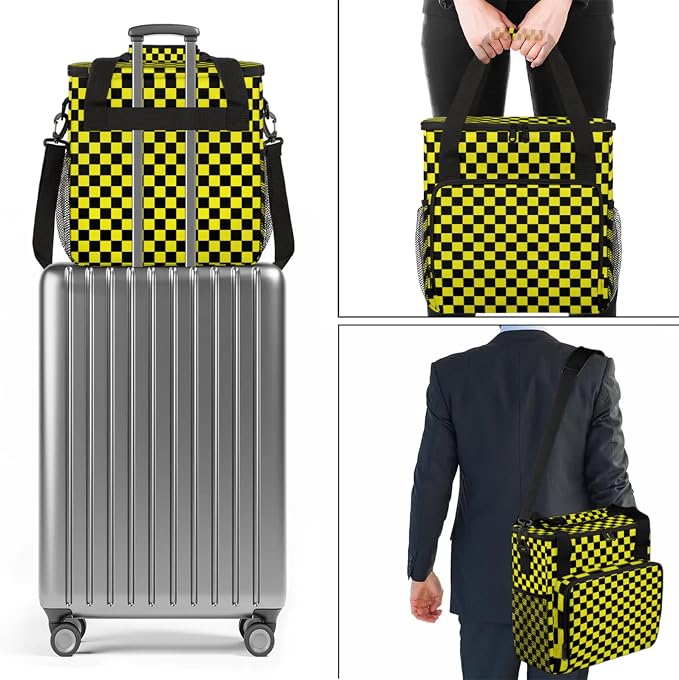 Checkerboard yellow and black Coffee Maker Carrying Bag, Waterproof Insulated - Image 7