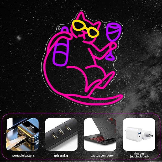 Cat Beer Neon Sign Cat Funny Animal Bar Light Signs - Image 4