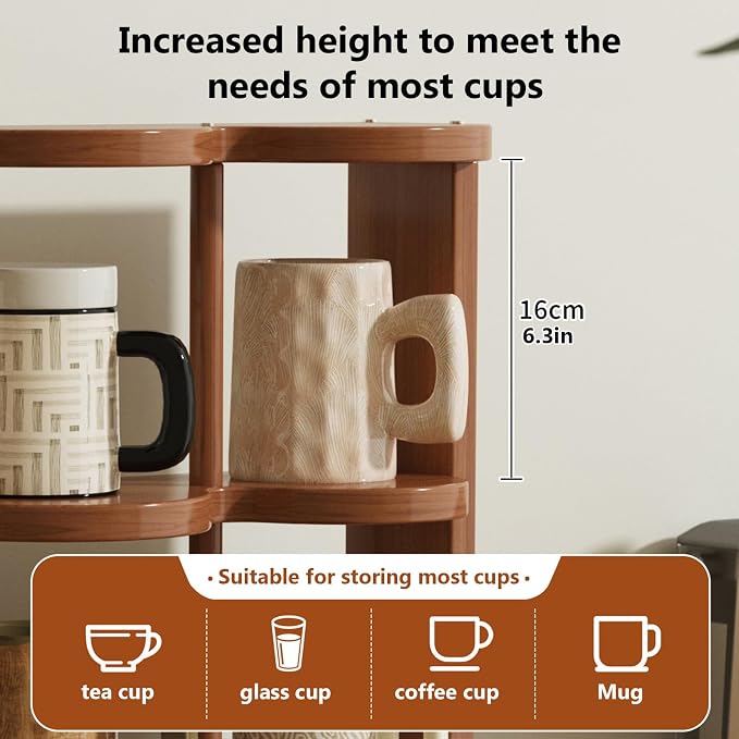 Wooden Coffee Mug Display Rack, Freestanding Grid Vintage Coffee Cup Display - Image 5