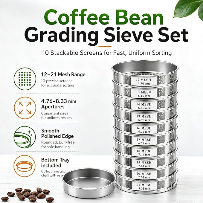 Coffee Bean Grading Sieve Set, Coffee Green Bean Stainless Steel Screen - Image 3
