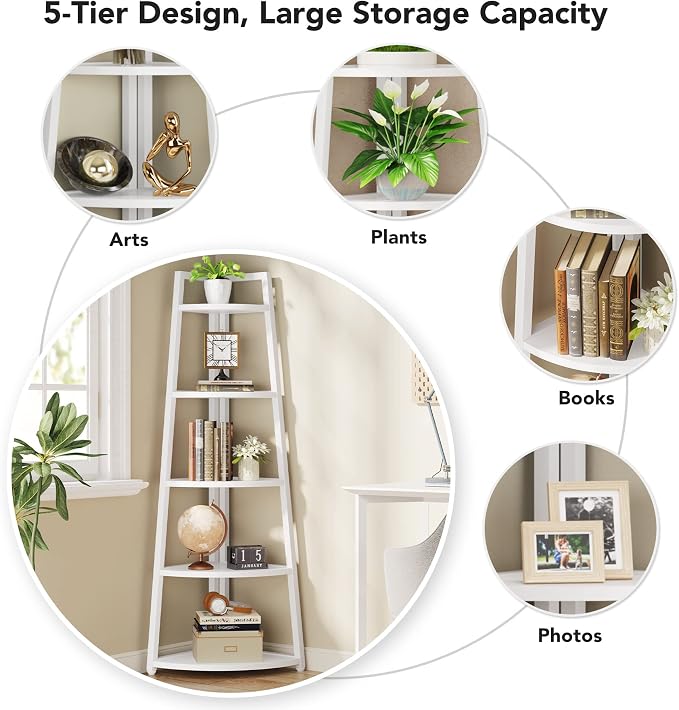 Tribesigns 70 inch Tall Corner Shelf, 5 Tier Modern Corner Bookshelf Bookcase - Image 7