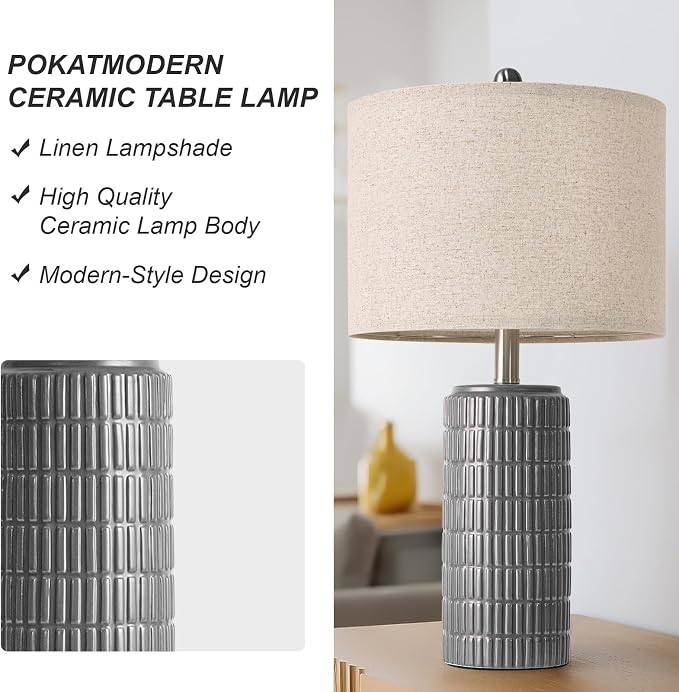 PoKat 23" Ceramic Dark Gray Table Lamps Set of 2 - Image 5