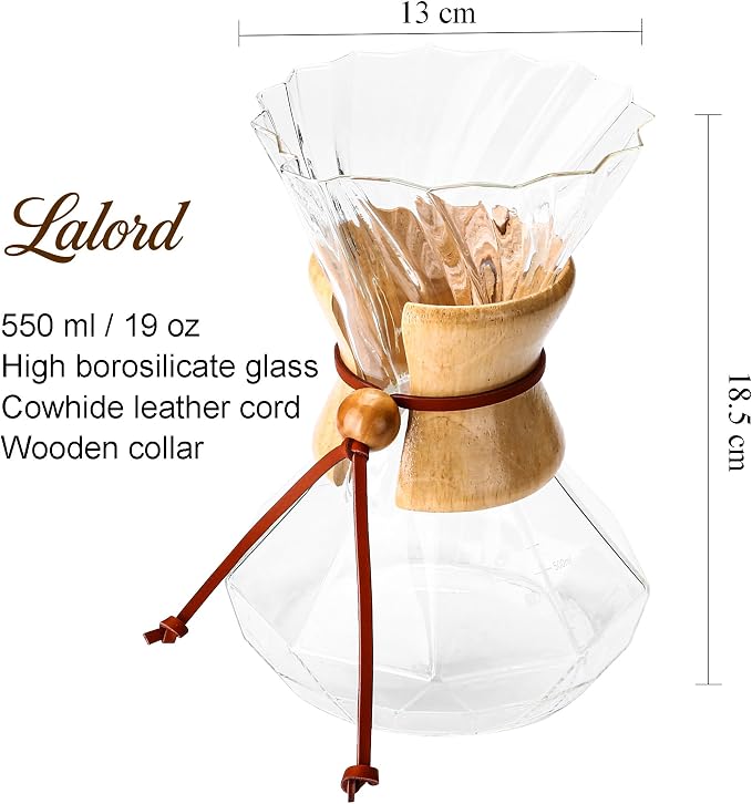 Lalord Pour Over Coffee Maker, 19 oz Borosilicate Glass Coffee Carafe - Image 4