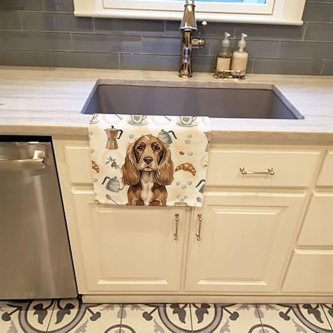 Caroline's Treasures Chocolate Cocker Spaniel Coffee Bar Kitchen Towel Velour - Image 2
