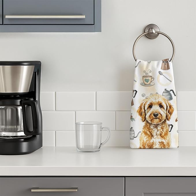Caroline's Treasures Goldendoodle Coffee Bar Kitchen Towel Velour Plush Front - Image 3