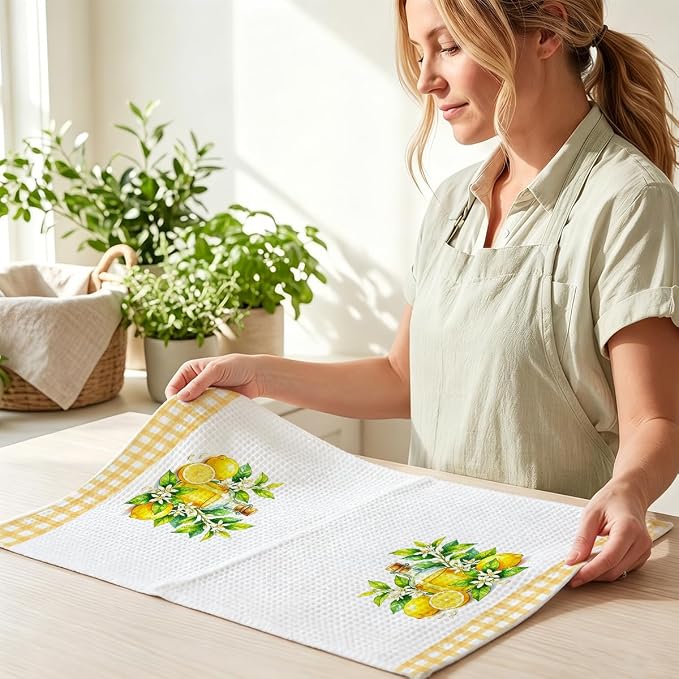 Hanamiya Na 2 Pcs Summer Lemon Kitchen Towels 14x24 Inch, Lemon Floral Dish - Image 6