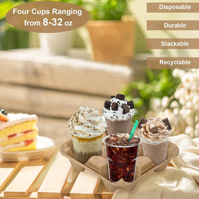 4 Cup Carrier Tray, Biodegradable Cup Holder, Coffee Shops, Restaurants - Image 3
