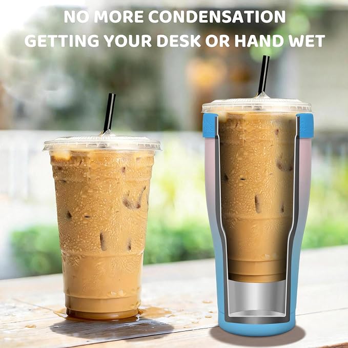 Universal Iced Coffee Sleeve, 32oz Double Wall Stainless Steel Insulator Fits - Image 4