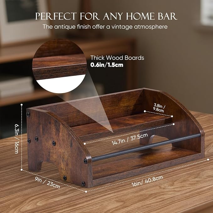 Wooden Liquor Bottle Display Shelf, 2 Tier Countertop Liquor Wine Rack - Image 4