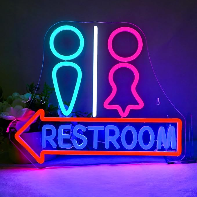 Restroom with Arrow Neon Signs for Wall Decor Dimmable LED Gender Bathroom Sign by JURONGYILU