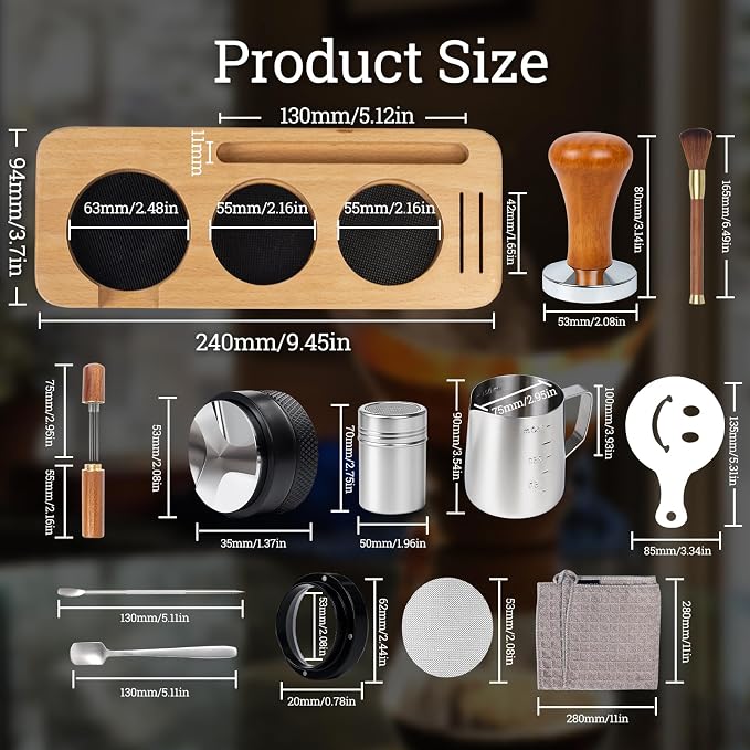 28PCS Espresso Accessories Kit, 54mm Espresso Tamper Tools, Includes Wood - Image 6