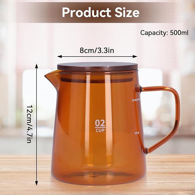 Small Glass Carafe, 16.9oz Glass Coffee Server Manual Pour over Coffee Beaker - Image 3