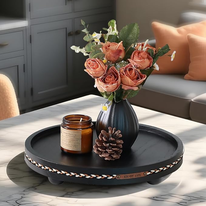 Farmhouse Decorative Round Tray, 11.81 Inch, Versatile Centerpiece Tray - Image 3