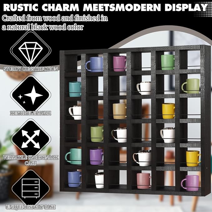 Kigley Oversize Coffee Mug Display Rack Wooden Shelves Rustic Shot Glass - Image 5