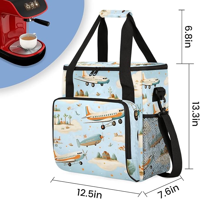 Cute Aircraft Coffee Maker Carring Bag, Large Insulated Storage Organizer Case - Image 2