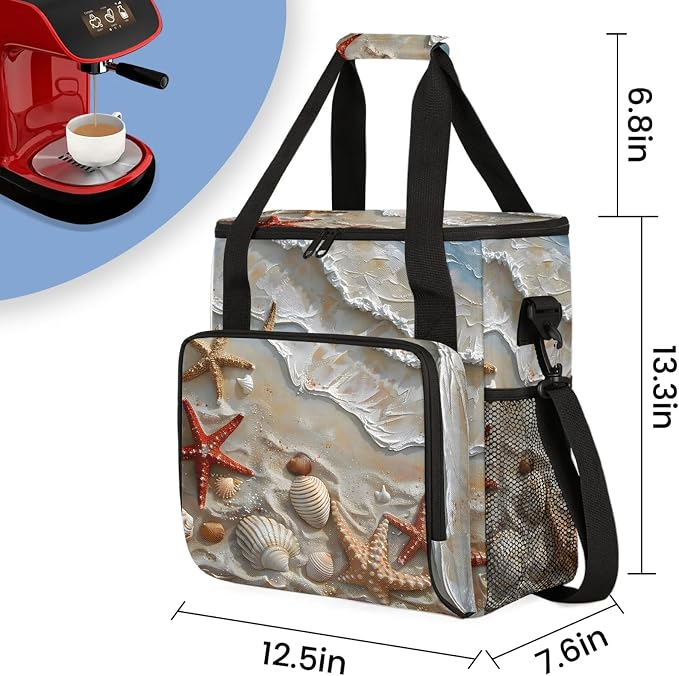 Summer Ocean Beach Seashell Starfish Coffee Maker Carring Bag, Large Insulated - Image 2