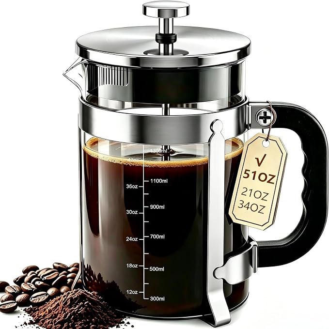 QUQIYSO French Press Coffee Maker, Large French Press by QUQIYSO-EnjoyWonderfulCoffee