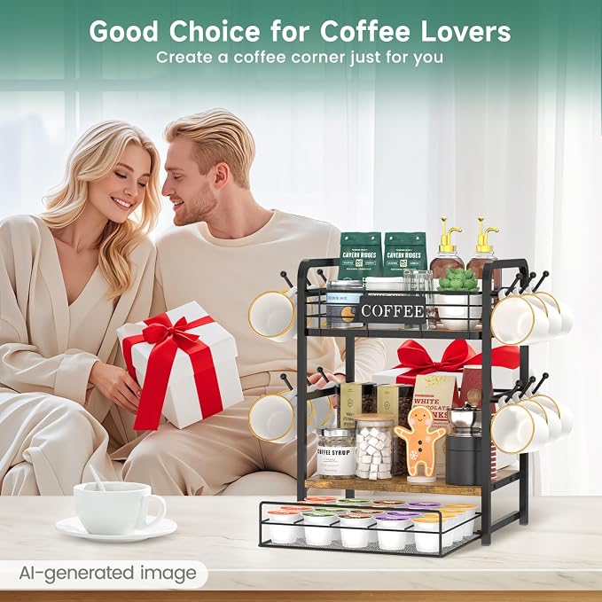 EsLuker.ly Coffee Bar Organizer Station Shelf Mug Holder, 3 Tier Coffee Cup - Image 9