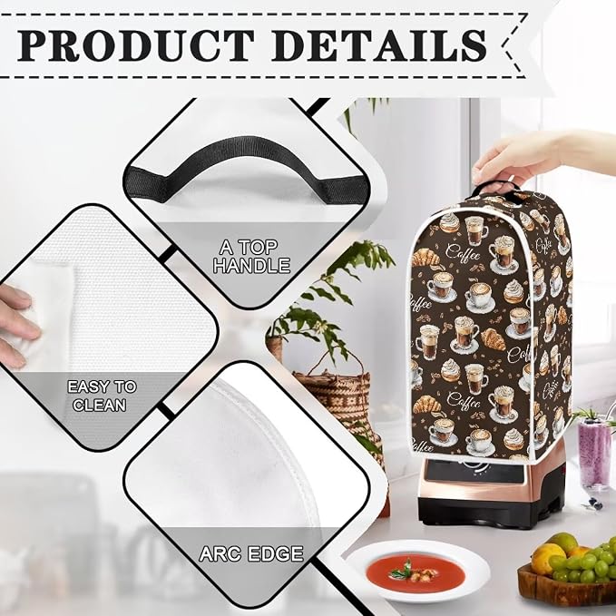 Bread & Coffee Pattern Kitchen Blender Cover Machine Washable Food Processor - Image 4
