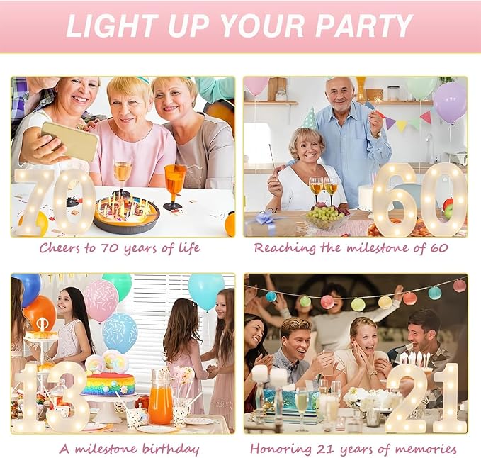 LED Marquee Number 70 Light Up Sign, Happy 70th Birthday Decorations - Image 5