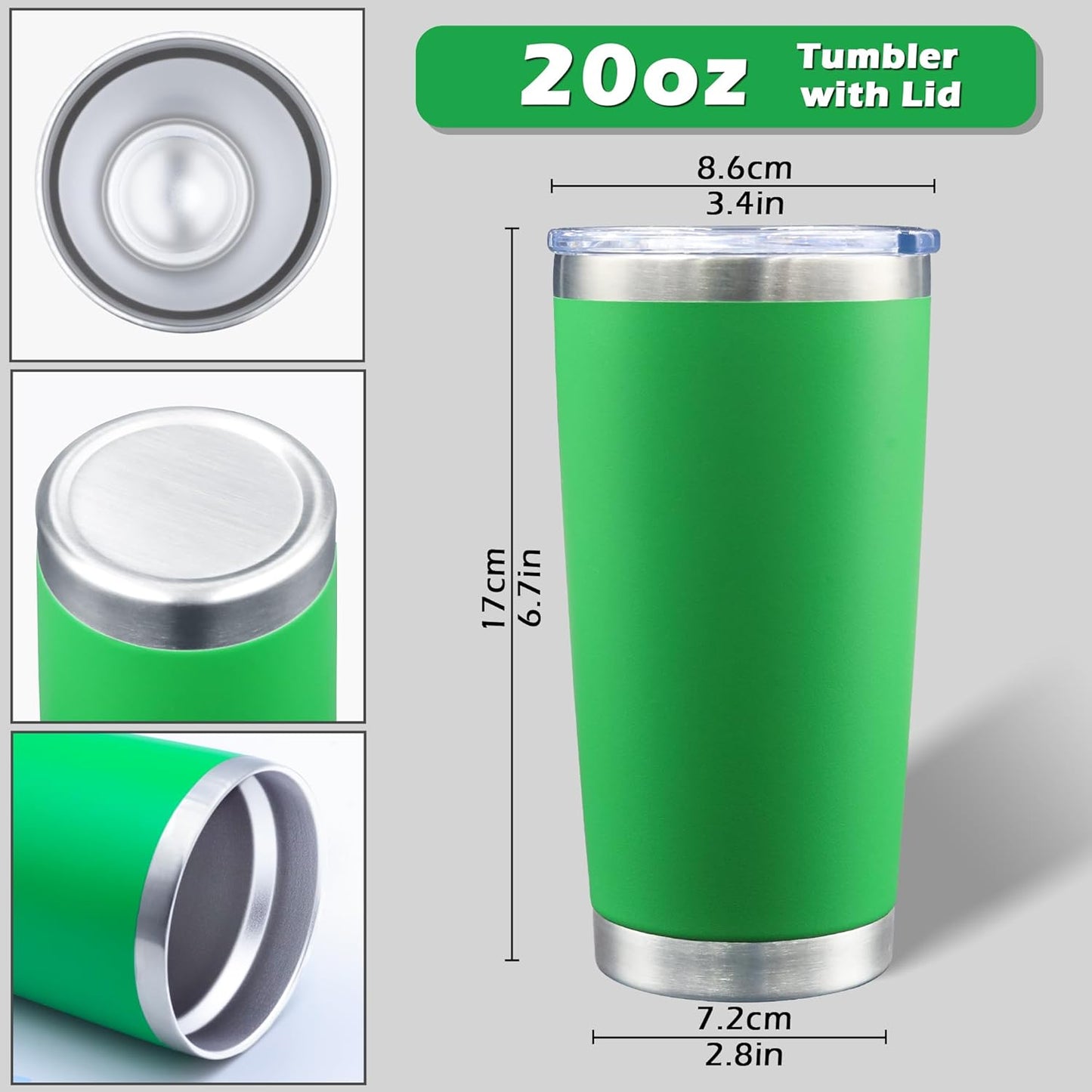 20oz Tumbler Bulk Stainless Steel Tumblers with Lid Vacuum Insulated Double Wall Travel Coffee Mug Powder Coated Tumbler Cup for Hot and Cold Drinks(Green, 12 pack)