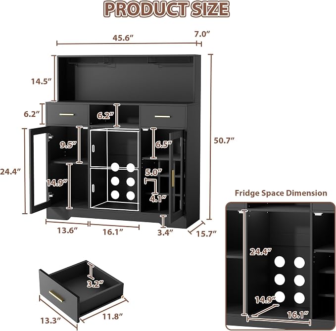 Mini Fridge Cabinet with Storage, Wine Bar Cabinets - Image 2