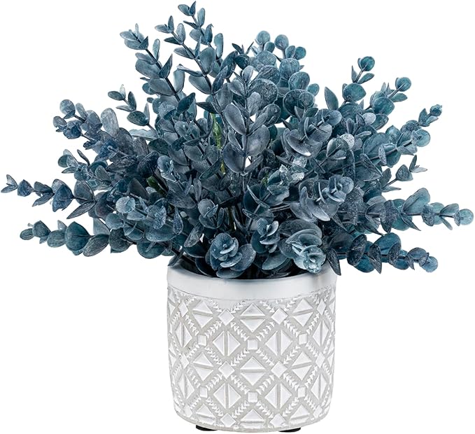 MyGift Artificial Eucalyptus Plant in Modern Gray Concrete Pots by MyGiftHome