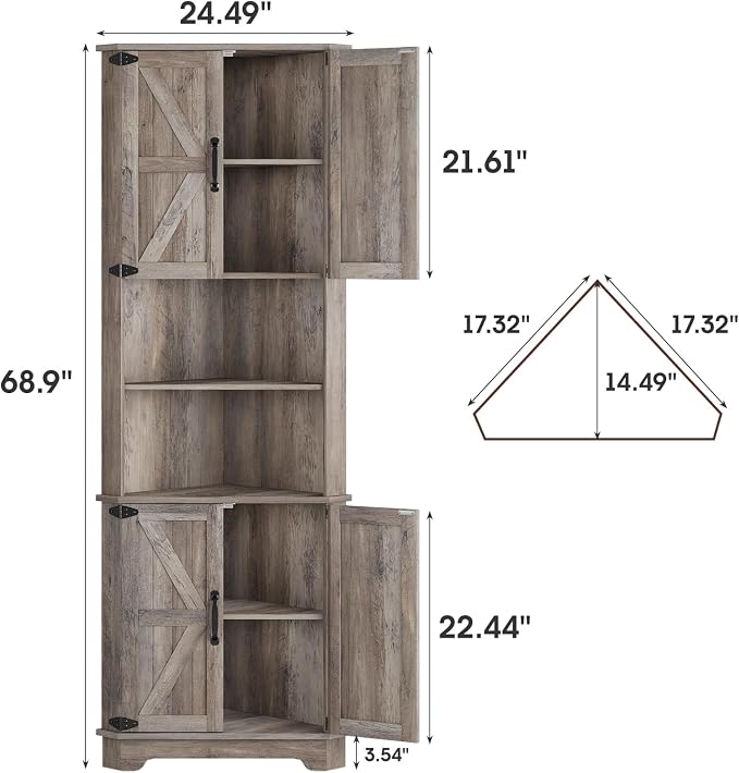 Vabches 68.9" Tall Corner Cabinet, Farmhouse Style Storage Cabinet - Image 2